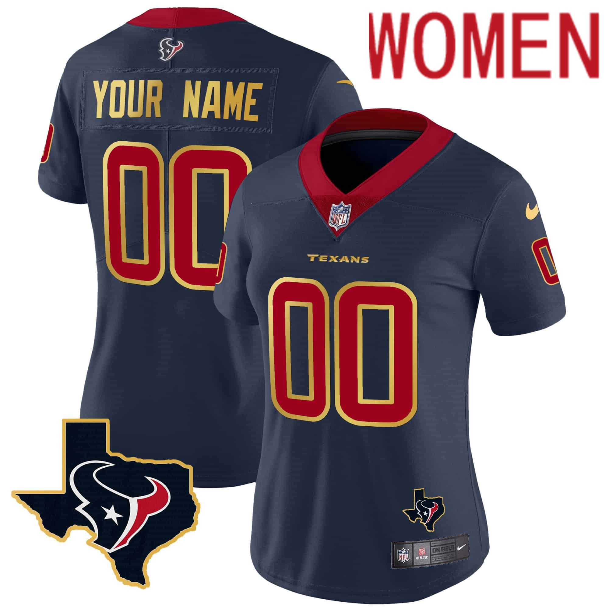 Women Houston Texans Dark blue Gold 2024 Nike Trim Vapor Custom NFL Jersey style 1